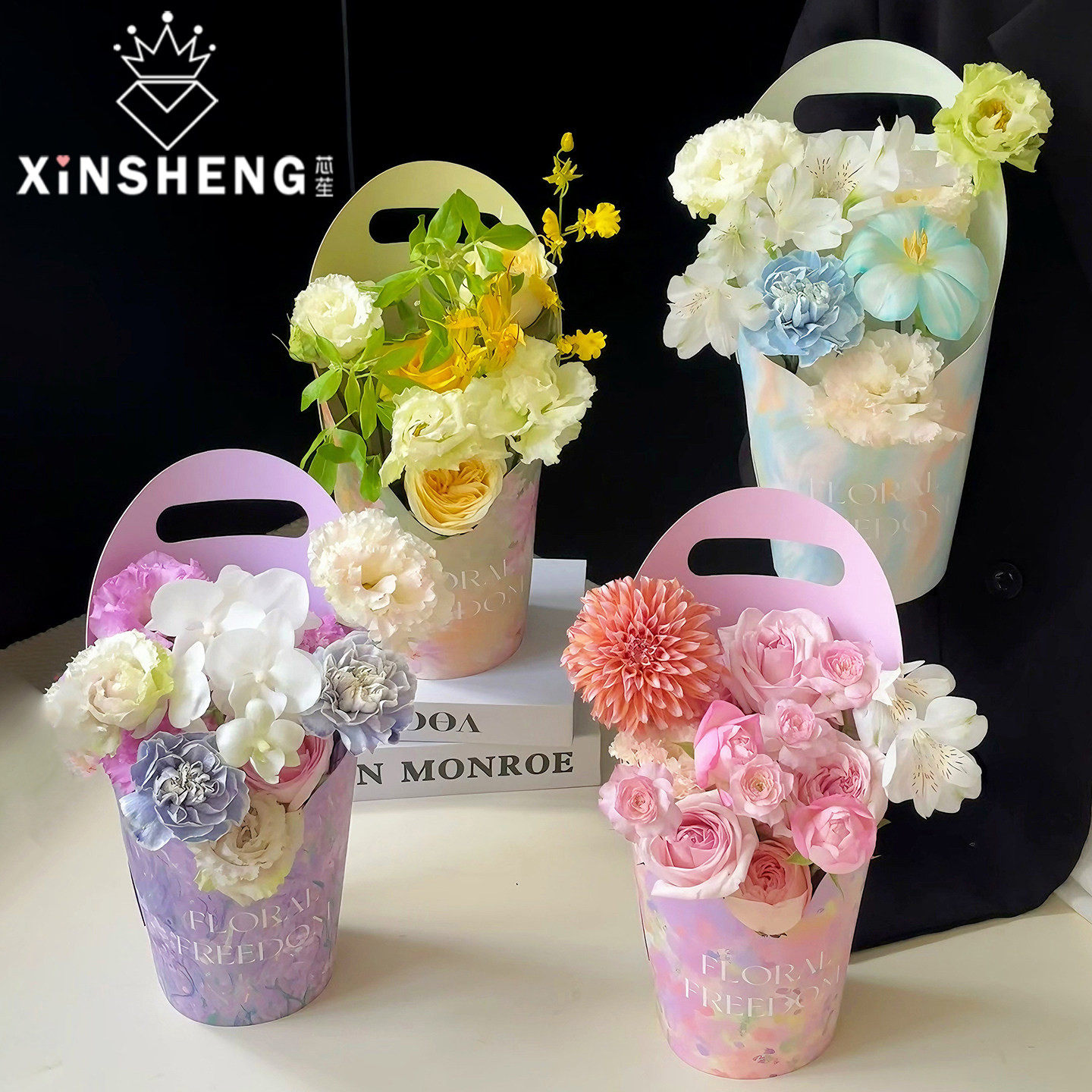 芯苼 原创馥郁油画·花盒花店鲜花束手工diy盆栽绿植插花手提礼盒