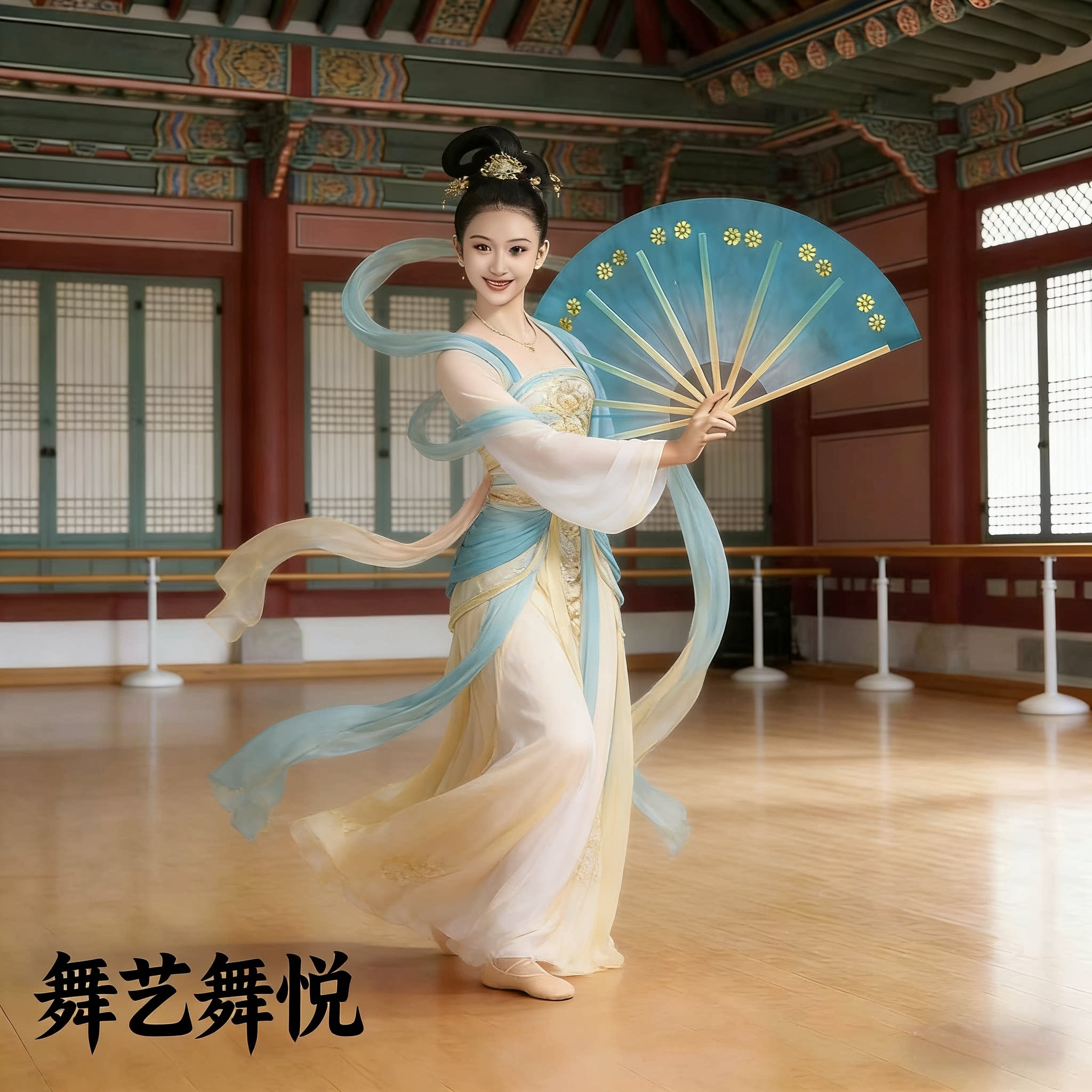 朝鲜族烫金透明纱考级舞蹈表演扇