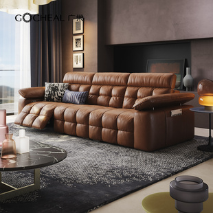 广巢云舒沙发意式客厅头层牛皮电动25新款零靠墙真皮功能三人位A