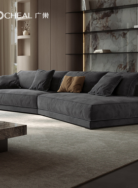广巢 布达佩斯布艺沙发意式极简baxter弧形组合大转角客厅磨砂布B