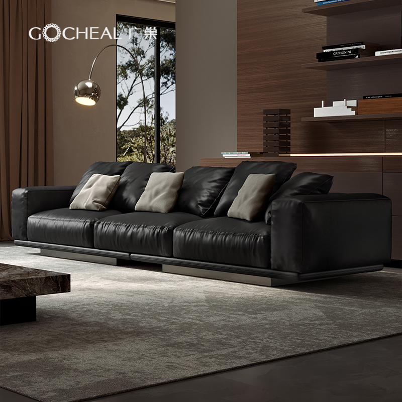 广巢 索菲雅沙发真皮极简大气客厅头层牛皮直排地平线皮艺组合B