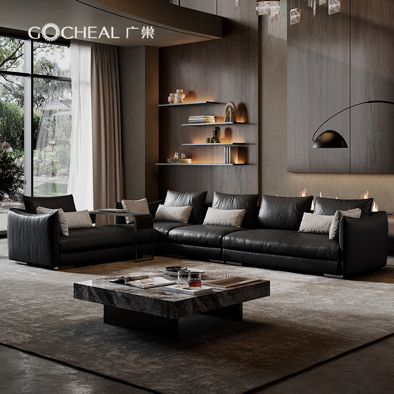 广巢头层牛皮大户型香奈儿沙发