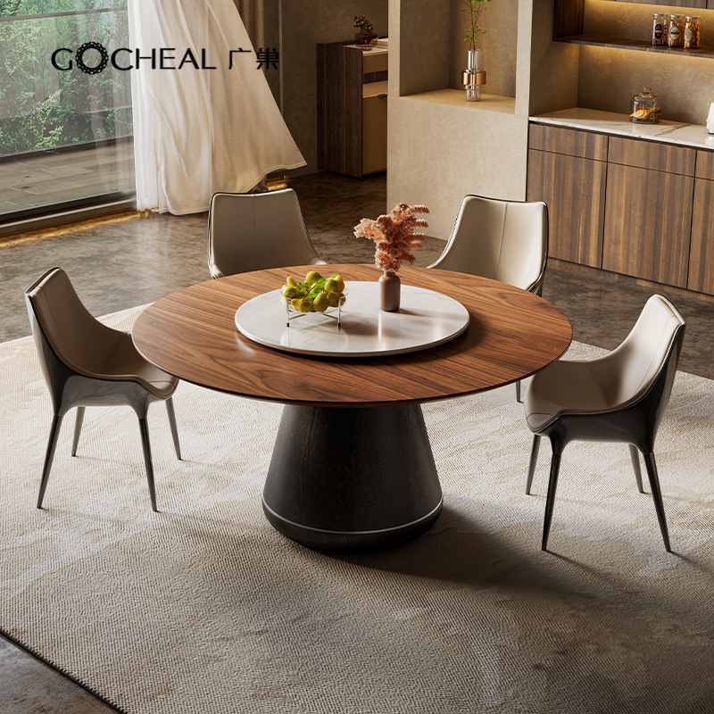 广巢意式雪山白大理石实木餐桌椅