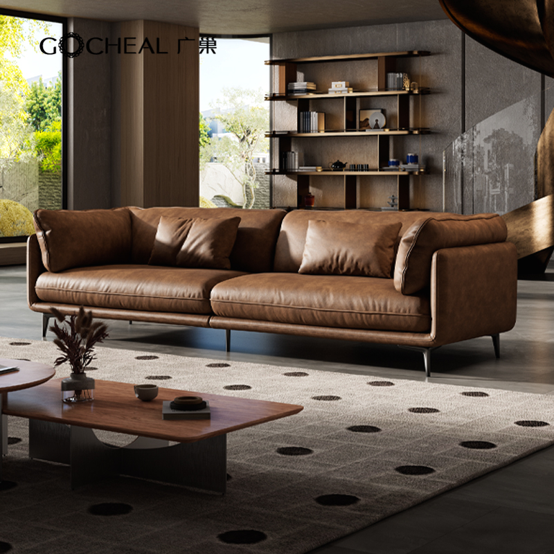 广巢意式复古苯胺皮沙发