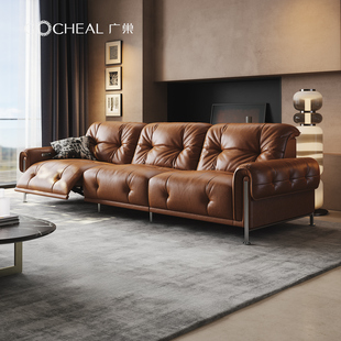 广巢听云沙发电动功能头层真皮直排客厅复古法式中古油蜡全青皮A
