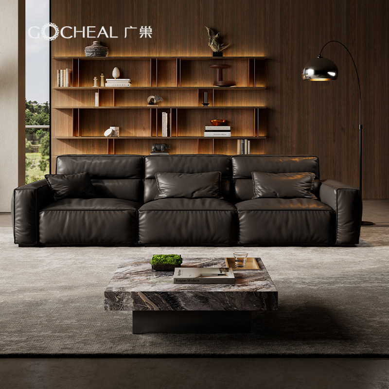 广巢 峦山沙发高靠背豆腐块沙发直排极简客厅羽绒网红款组合皮艺B,住宅家具,皮艺沙发,淘宝优惠券,粉丝福利购,淘宝优惠卷