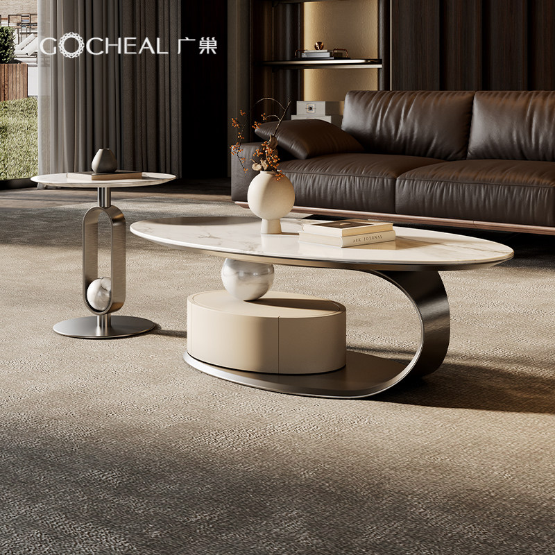 广巢轻奢高级感大理石茶几组合