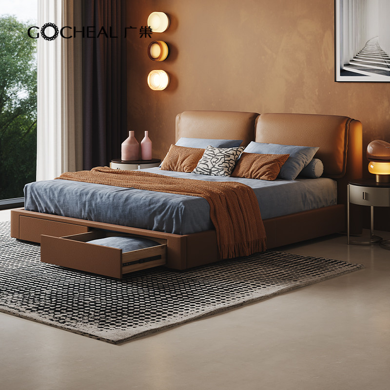 意式轻奢真皮床1米8双人床