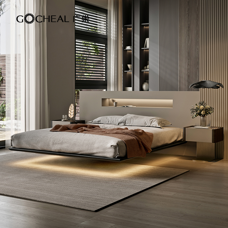 广巢双人白蜡木无靠背实木床