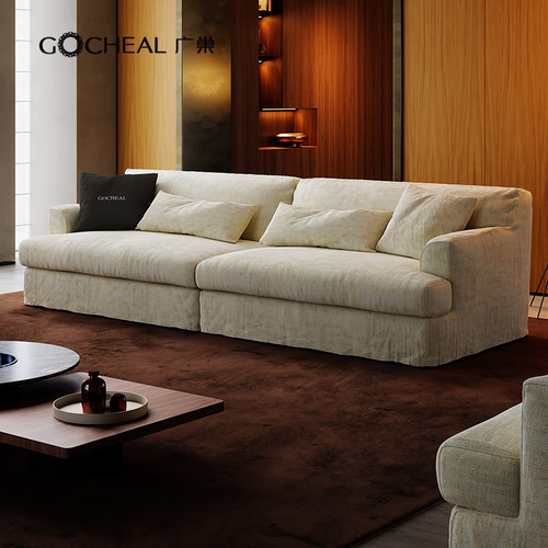 侘寂风亚麻布北欧客厅直排沙发