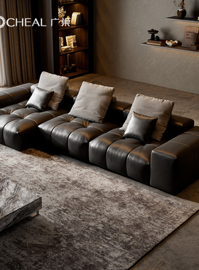 广巢 Saba像素真皮沙发黑色钢琴键客厅别墅头层牛皮模块组合极简B