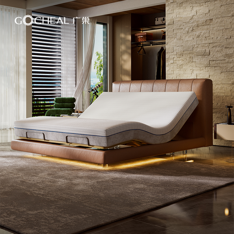 广巢电动真皮床多功能全自动升降