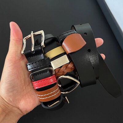正确版yp小众多皮圈戒指拼色牛皮腰带彩色爱心金属扣百搭真皮皮带