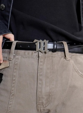 misbi金v属五金logo真皮腰带cleanfit无性别M字扣简约牛皮皮带