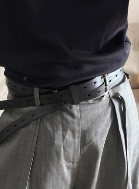 2025新款巧色双扣真皮腰带古着vintage分体式不对称双层牛皮皮带