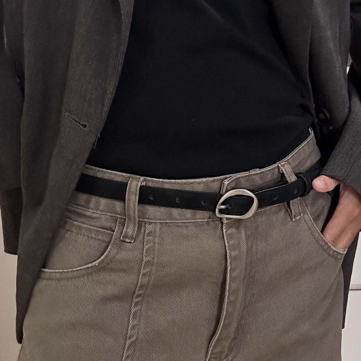 小众异形金属扣细窄扣真皮反绒牛皮银色哑光磨砂扣头百搭真皮腰带