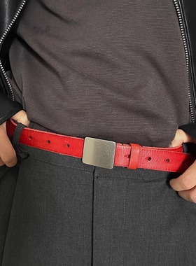 正确版our25legacy新款简约金属方形扣头层牛皮腰带多色百搭皮带