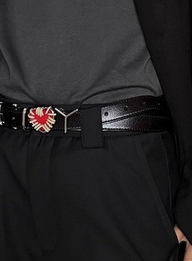 正确版红色爱心皮带同款金属桃心真皮腰带男女百搭复古情侣皮带