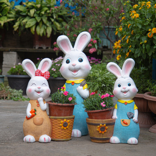 幼儿园花盆园林园艺兔子摆件创意雕塑落地 花园卡通兔子装 饰摆件