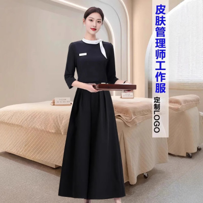 不掉色！美容院工作服女高端美容专用前台气质套装短袖美容师