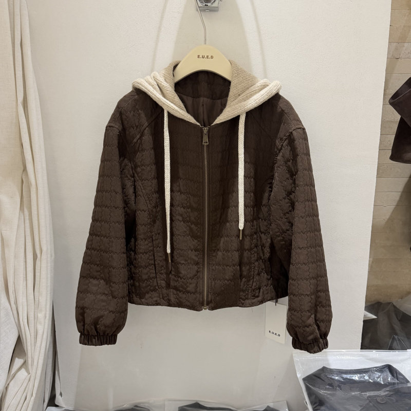 冬季加厚假两件连帽显瘦羊毛棉服