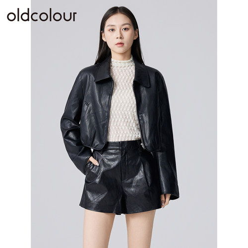 oldcolour欧珂春秋季韩系复古翻领高级感机车皮衣宽松休闲短外套