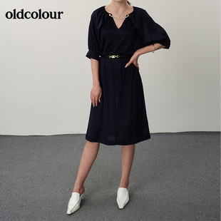 oldcolour21夏V领气质优雅收腰显瘦连衣裙女N21101172 899