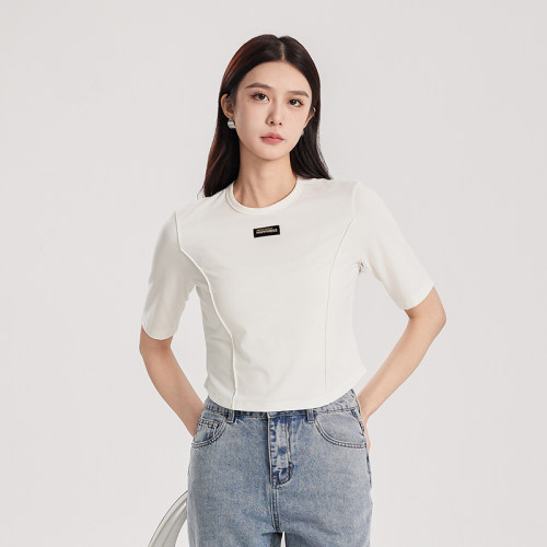 oldcolour春夏新品时尚气质鱼骨感中袖T恤女Q140212A1-399