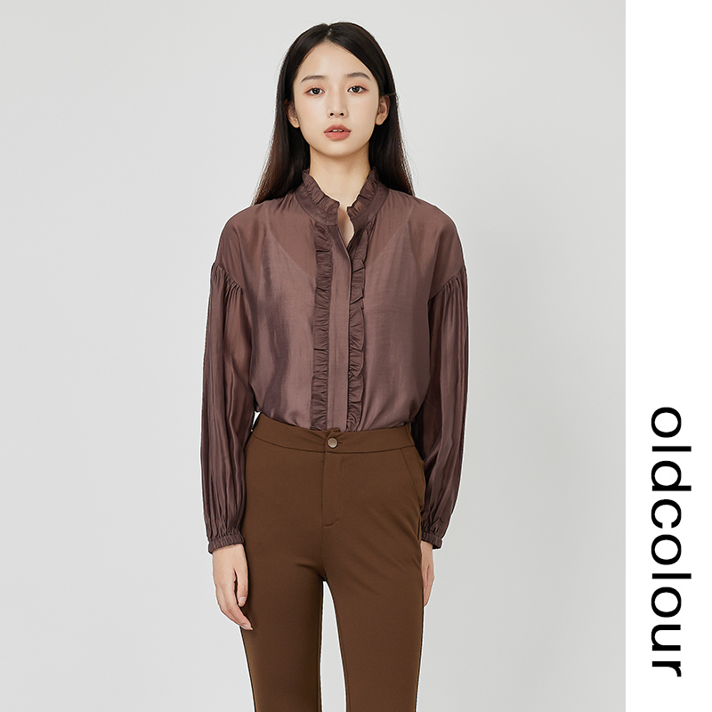 oldcolour复古木耳边衬衫秋气质高级感宽松衬衣女O31013089B-399