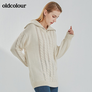 N42052218 勾花宽松慵懒大领针织羊毛衫 859 时尚 oldcolour2021冬季