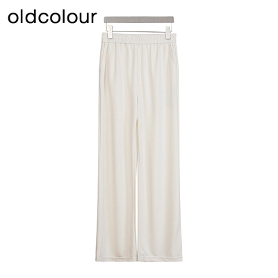 oldcolour夏季新款白色简约松紧腰直筒显瘦休闲长裤女BR22072251