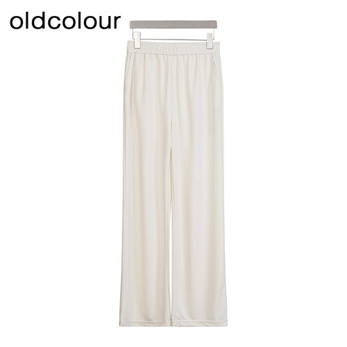 oldcolour夏季新款白色简约松紧腰直筒显瘦休闲长裤女BR22072251