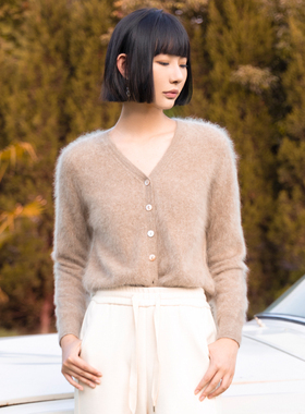 NUTS冬新品法式针织开衫V领保暖百搭毛织短外套女4430512A1-1599