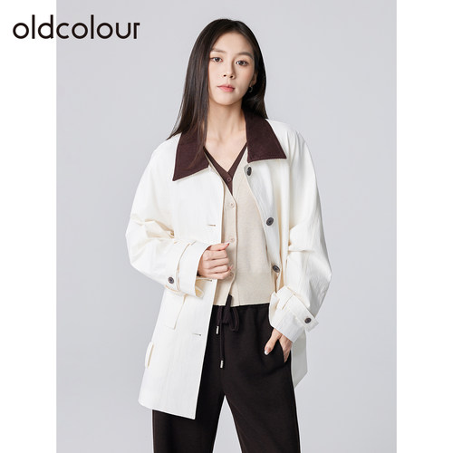oldcolour欧珂春秋季高级感休闲宽松通勤百搭撞色翻领中外套女