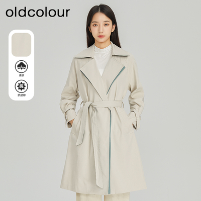 oldcolour西装领中长款风衣外套