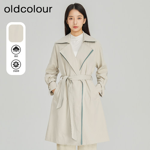 oldcolour西装领中长款风衣外套
