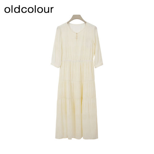 oldcolour欧珂春商场同款休闲圆领纯色中袖连衣裙女Q131018A1-799