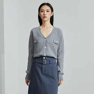 oldcolour秋季羊毛衫女100%纯绵羊毛V领长袖针织衫P340507A1-799