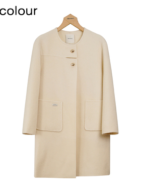 oldcolour冬季时尚保暖气质圆领手工呢料长外套女P411506A1-2399