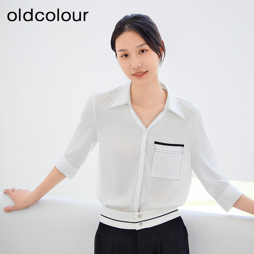 oldcolour通勤中袖白色衬衫