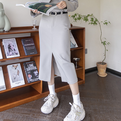 NUTS2023秋季新款西装半身裙高腰显瘦包臀开叉长裙女4340602A1