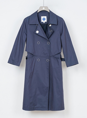 NUTS秋季新款蓝色休闲复古英伦风宽松中长款风衣外套女338043409