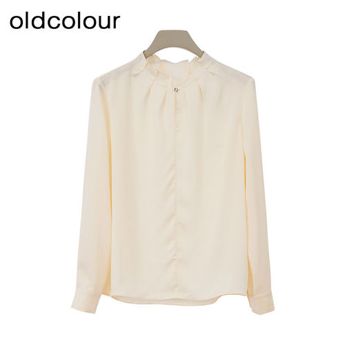 oldcolour欧珂2024春季时尚纯色荷叶领长袖衬衫女Q110110A1-499