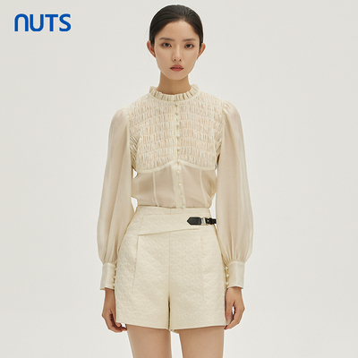 NUTS秋季新款时尚气质设计感抽褶拼接小众长袖衬衫女333012208