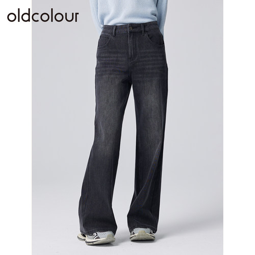 oldcolour欧珂春秋季复古做旧休闲百搭高腰显瘦直筒水洗牛仔长裤
