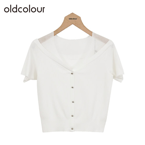 oldcolour欧珂夏简约修身轻薄纯色通勤百搭短袖套头衫女Q210504A1