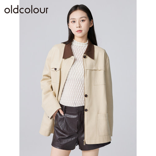 oldcolour欧珂春秋季慵懒风休闲宽松通勤工装翻领纯棉短外套女