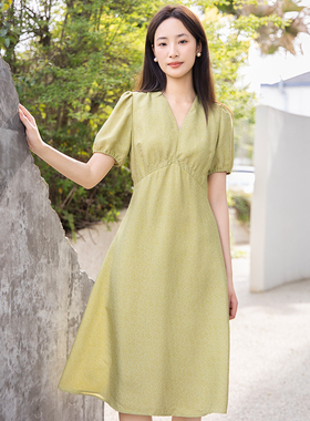 分oldcolour夏法式高级感绿色连衣裙女温柔风减龄Q23101120B-699