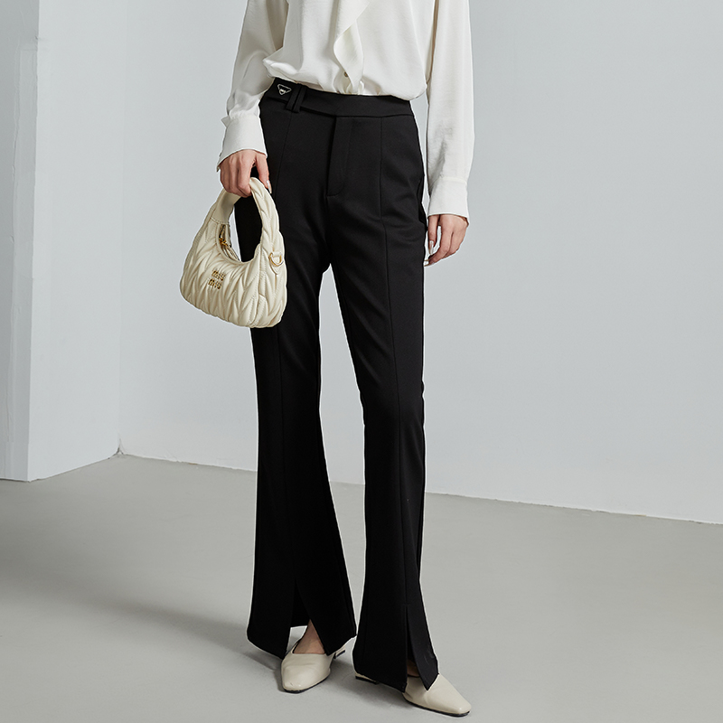 秋新款开叉微喇通勤风显