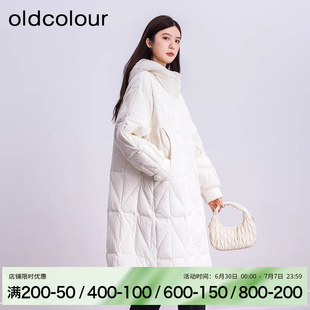 oldcolour冬季时尚立领菱格保暖连帽长羽绒服女BQ420908A1-2199